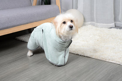 Seafoam Green drying robe, side view on a small dog