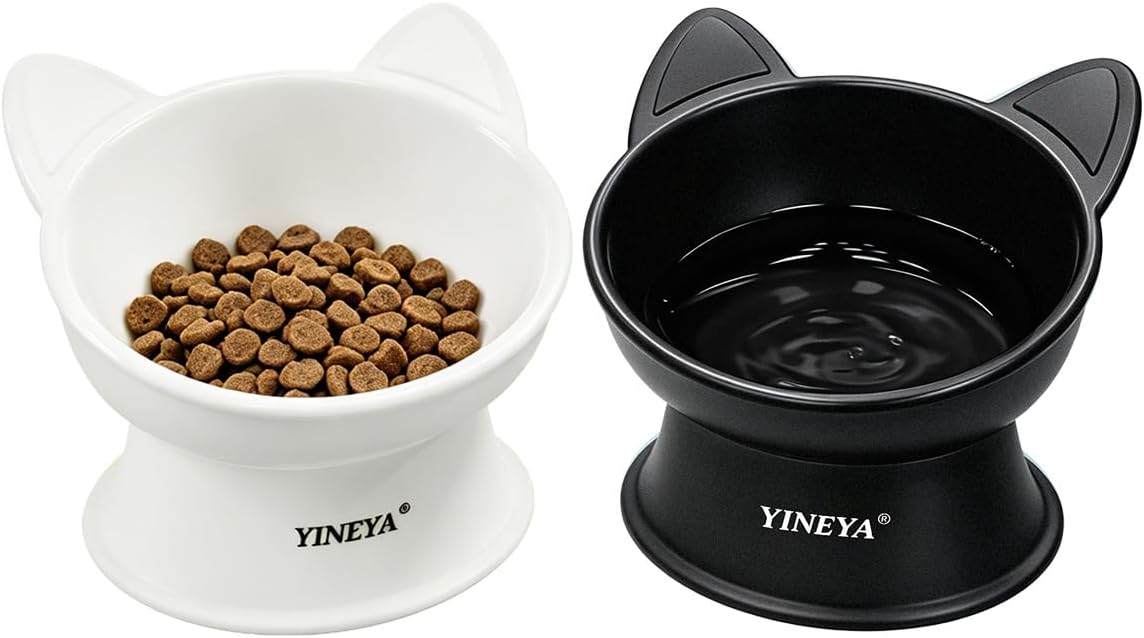 Whisker-Relief Tilted Bowl Set — raised 15° cat bowls