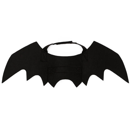 The felt bat wings laid flat, showing the elastic neck loop and reinforced chest strap