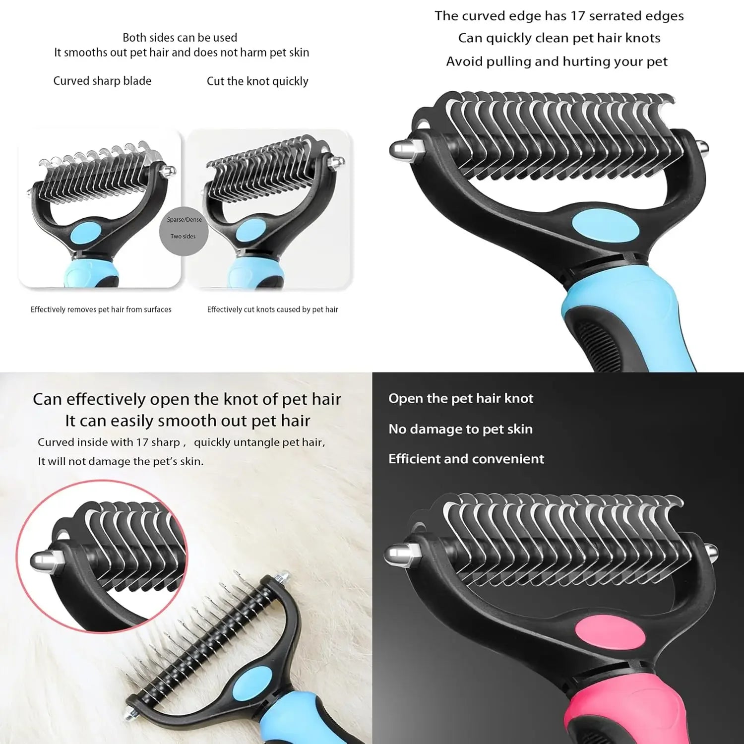 Double-Sided De-Shedding Comb — Undercoat Fur Remover for Cats & Dogs