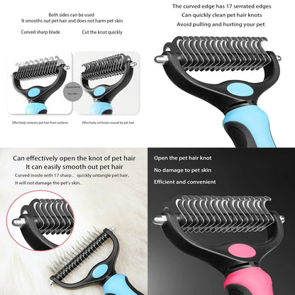 Double-Sided De-Shedding Comb — Undercoat Fur Remover for Cats & Dogs
