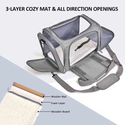 Carrier open on all sides with layered fleece mat