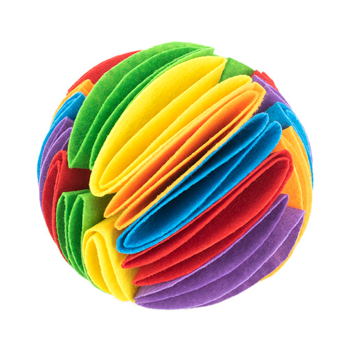 Rainbow snuffle ball — fleece nosework puzzle toy