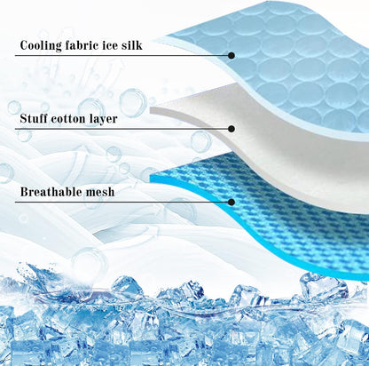 Dog relaxing on ice-silk cooling mat