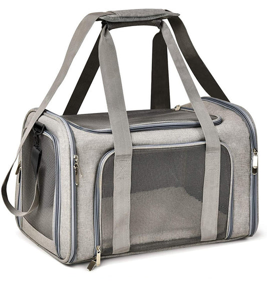 Foldable soft-sided pet carrier, Grey
