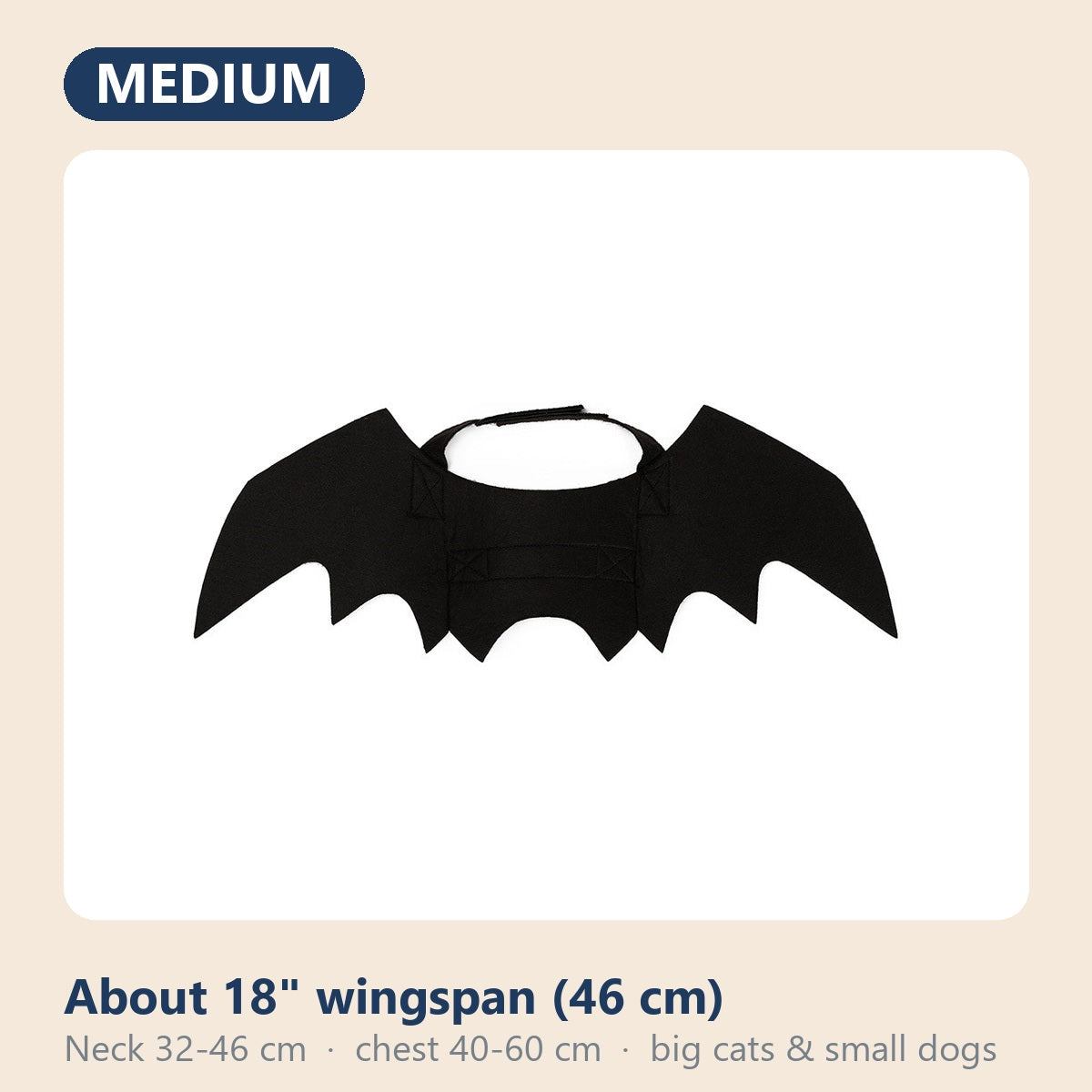 Medium size: about 18 inch wingspan, fits necks 32 to 46 cm