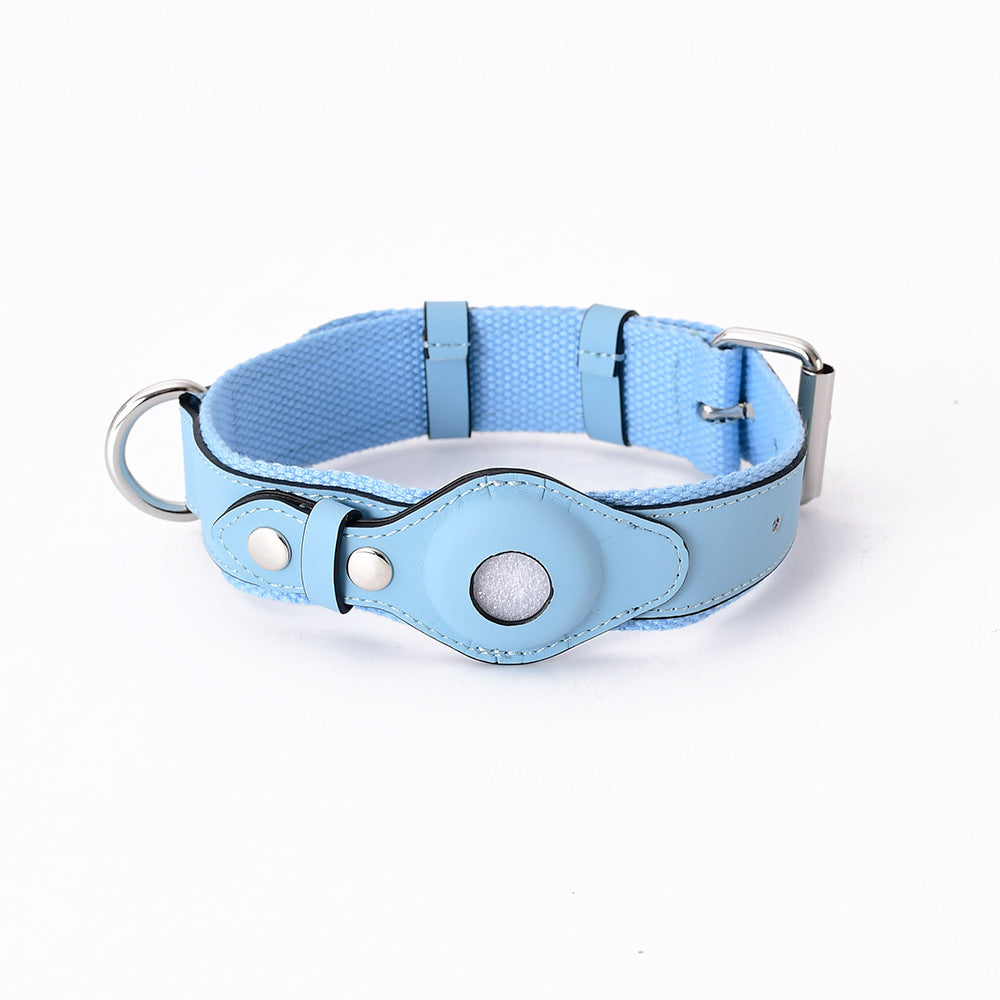 Leather AirTag dog collar in Whale Blue
