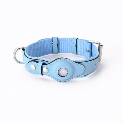 Leather AirTag dog collar in Whale Blue