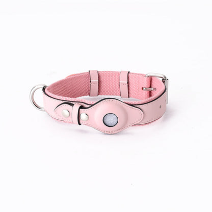 Leather AirTag dog collar in Baby Pink